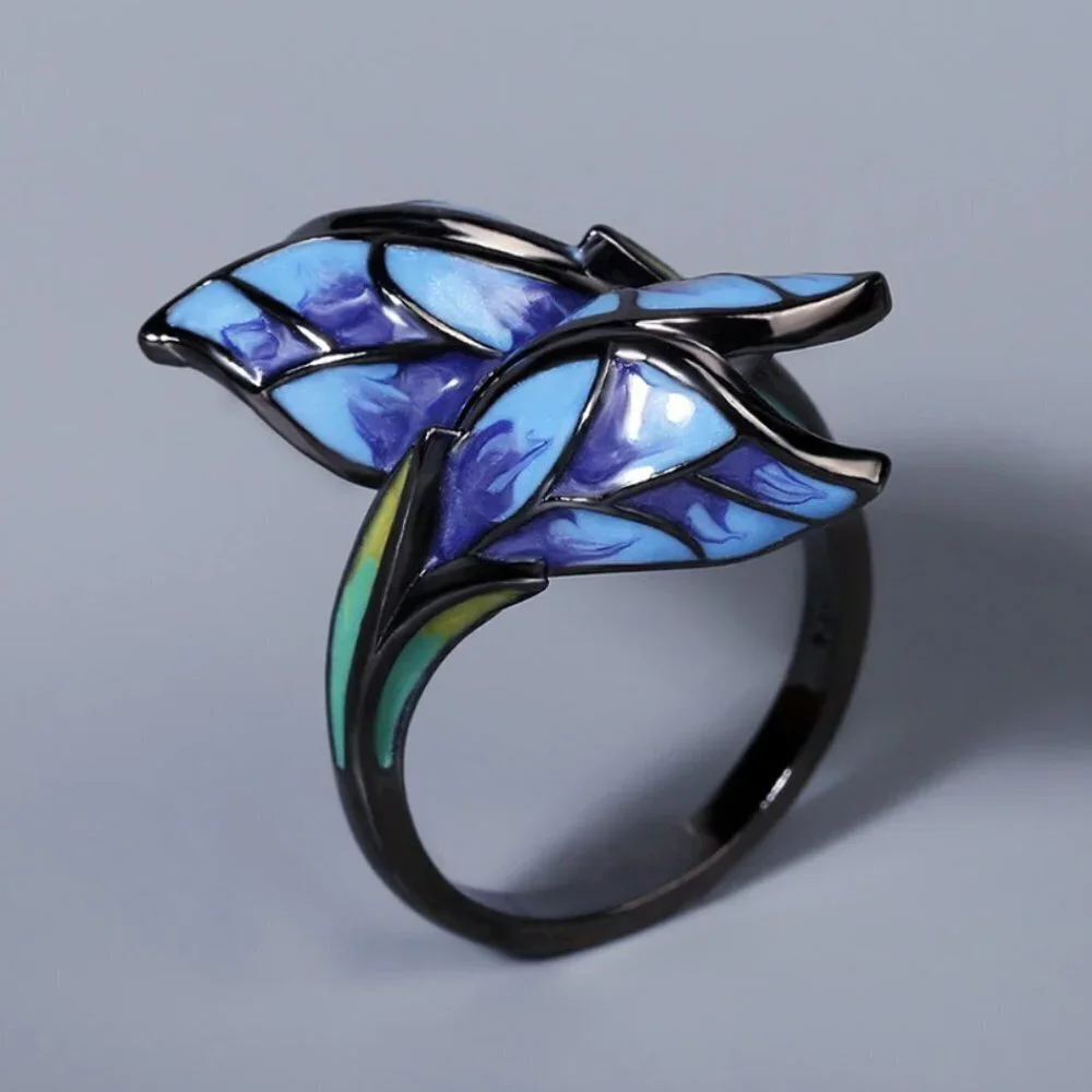 Jewelry ring statement flower nature blue black fashion brand new stylish